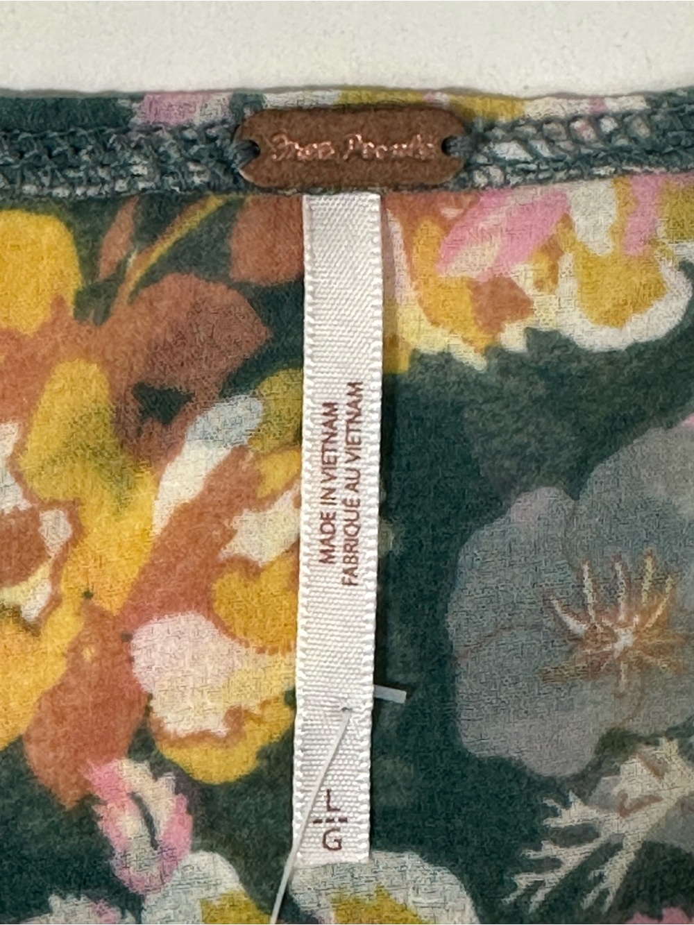 Free People Maybel Blouse Green Floral Ruffle Tie-Front Top Pink & Yellow Blooms - Picture 9 of 15
